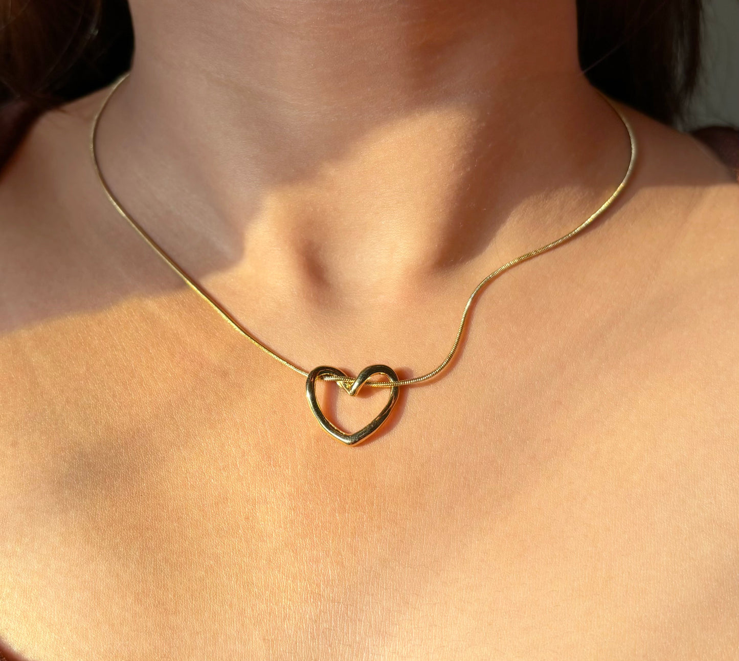 Neck view of Heart Link Necklace