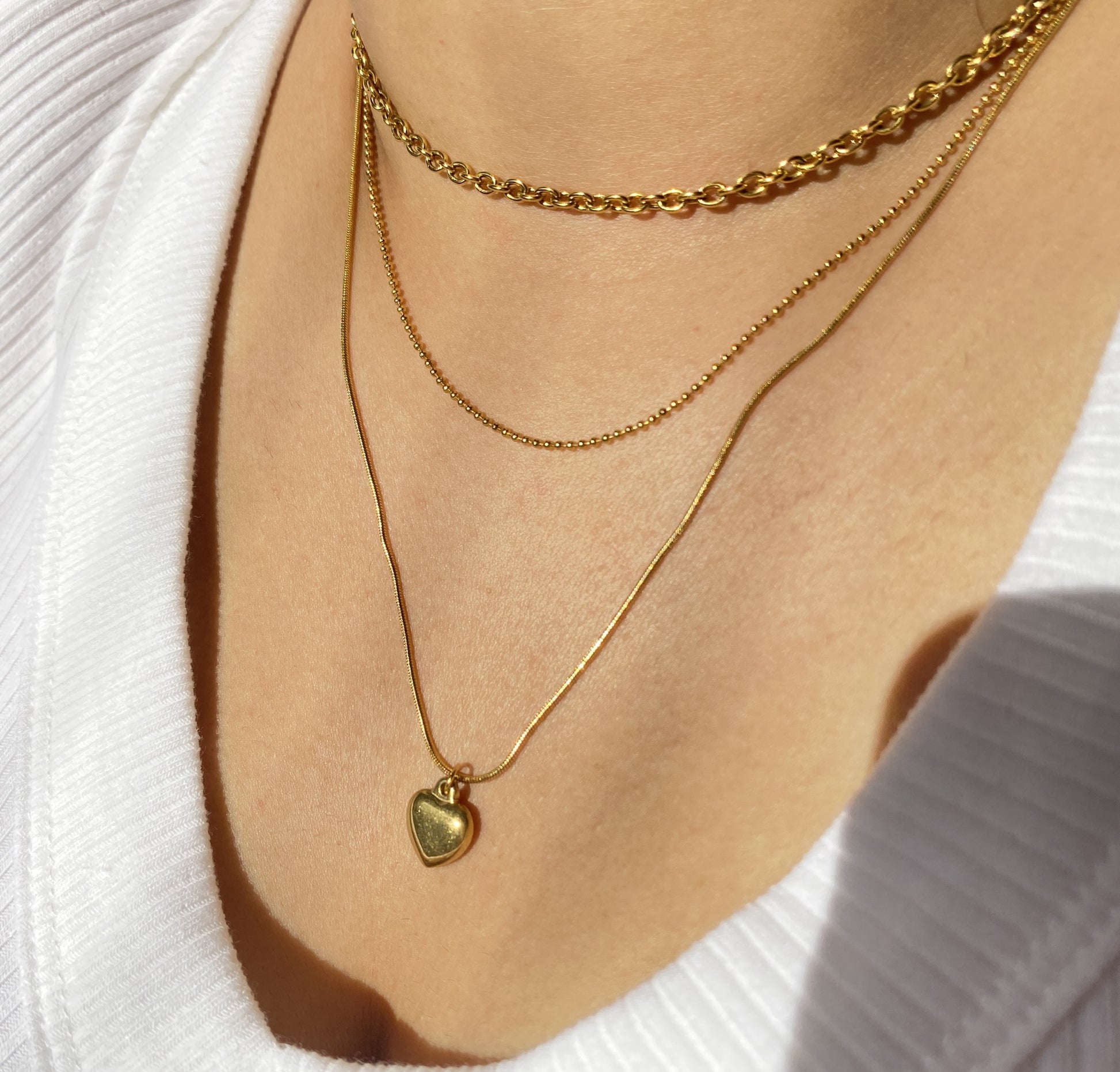 Neck view of Heartstring Layered Necklace